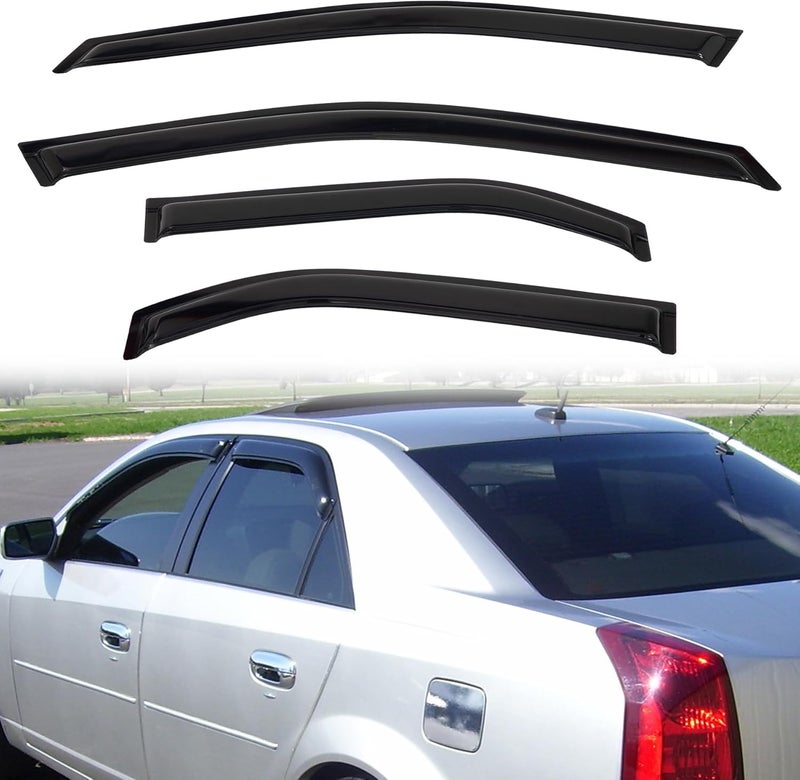 PLDDE Rain Guards Compatible with 2003-2007 Cadillac CTS Tape-On Side Window Visor Wind Deflector Vent Visors Car Accessories 4pcs - Image 1